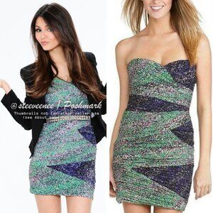 BCBGMaxAzria Paneled Strapless Printed Dress ASO Victoria Justice